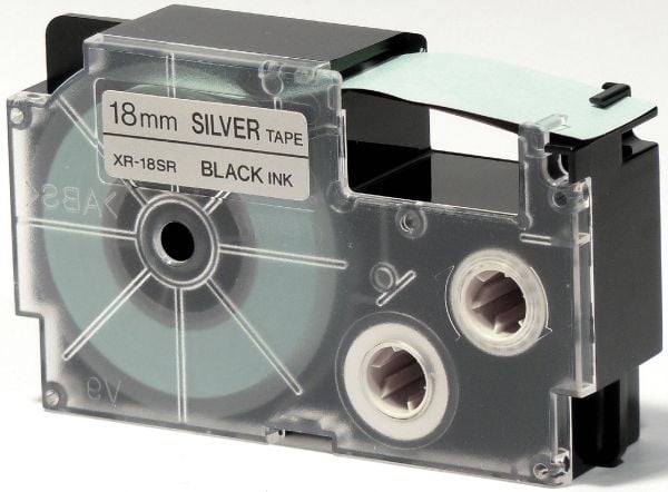 Casio XR-18SR1, Svart på sølv, Sort, 1,8 cm, 8 m, Boks