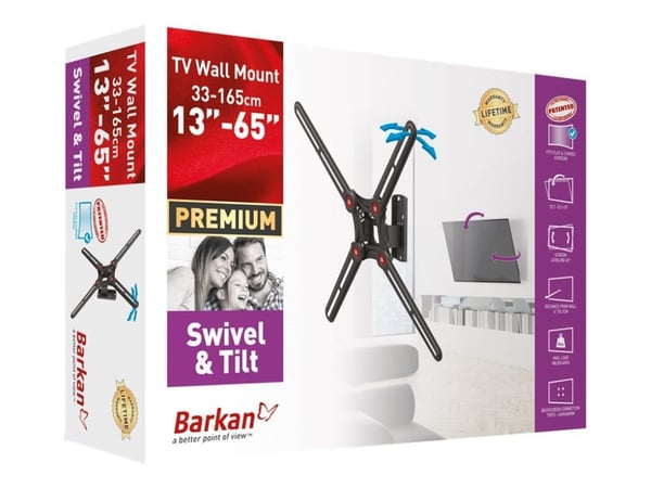 Barkan BM320 - Monteringssett (veggmontering) - Tilt & Swivel - for LCD-display / bøyd LCD-display - svart - skjermstørrelse: 13"-65"