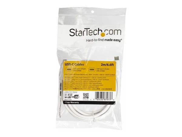 StarTech.com USB C - USB C -kaapeli - 6 ft / 2m - 5A PD - M/M - Valkoinen - USB 2.0 - USB-IF Certified - USB Type C -kaapeli - USB C -latauskaapeli...