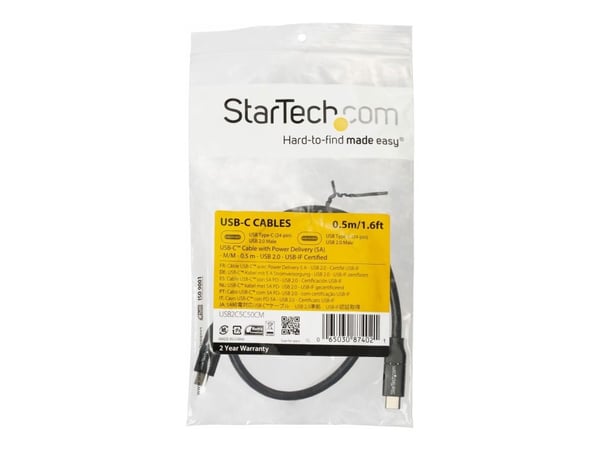 StarTech USB C to USB C Cable - 1.5 ft / 0.5m - 5A PD - White - USB 2.0 - USB-IF Certified - USB Type C Cable - USB C Charging Cable (USB2C5C50CM) ...
