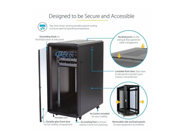 StarTech.com 25U Network Rack Cabinet on Wheels - 36in Deep - Portable 19in 4 Post Network Rack Enclosure for Data & IT Computer Equipment w/ Caste...
