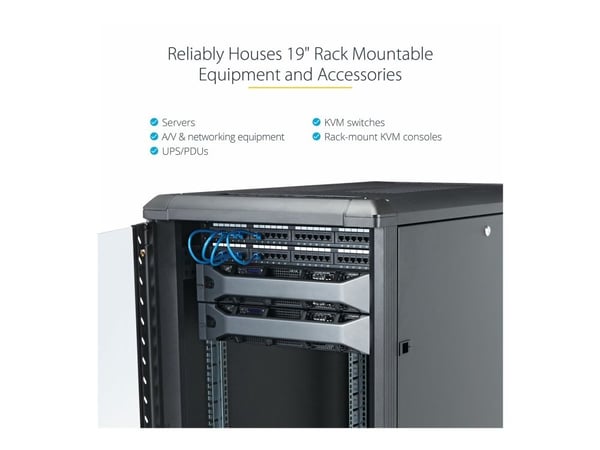 StarTech.com 18U 19" Server Rack Cabinet, 4 Post Adjustable Depth (6-32")Locking Knock Down Network/Computer Equipment Enclosure, Mobile with Glass...