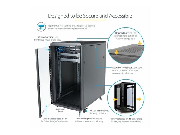Startech 18U 19" Server Rack Cabinet, 4 Post Adjustable Depth (6-32")Locking Knock Down Network/Computer Equipment Enclosure, Mobile with Glass Doo...