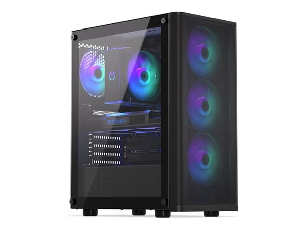 Endorfy Ventum 200 ARGB - Mid tower - ATX - genomskinlig sidopanel (härdat glas) - ingen strömförsörjning (ATX) - svart - USB/ljud