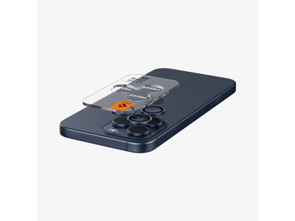Spigen Optik Pro EZ Fit, Apple, iPhone 15 Pro Max, Blå, Gjennomsiktig, 2 stykker