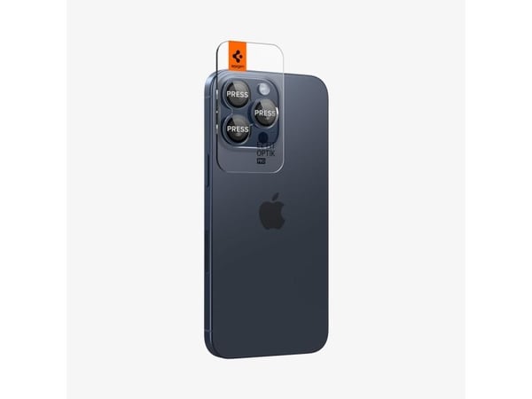 Spigen Optik Pro EZ Fit, Apple, iPhone 15 Pro Max, Blå, Gjennomsiktig, 2 stykker