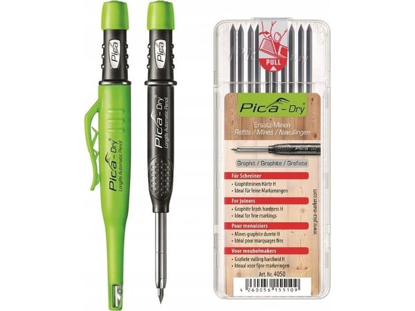 Pica-Marker automatisk merkepenn for snekker + 10 ekstra innsatser (grafitt, hardhet H)