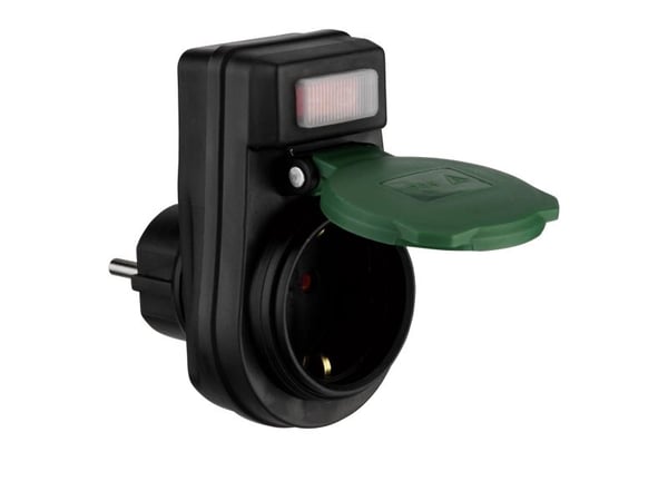 REV Ritter Adapteri kytkimellä IP44 musta-vihreä 0020190502