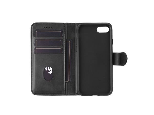 eSTUFF WALES - Flipomslag til mobiltelefon - polyuretan (PU) - sort - for Apple iPhone SE (2. generasjon), SE (3. generasjon)