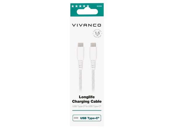 Longlife USB-C/C 2.0 kaapeli 1.5m Valkoinen