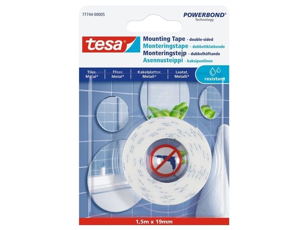Tesa dobbeltsidig tape 1,5 m x 19 mm for speil