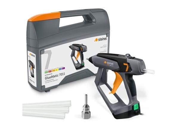 STEINEL GlueMatic 7011, Elektrisk limpistol, Grå, Oransje, LCD, Fotoark kartong, Keramisk, Glass, Lær, Plast, Gummi, Tre, 35 g/min, 1,1 cm