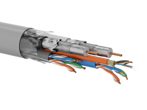 Monikaapeli Q-LANTEC MultiMedia 2x U/UTP cat.5E + 2x RG6 + 2x FO G657A1, PVC, 500m (KMP5001) Harmaa