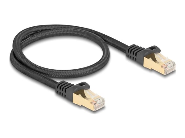 Delock - Koblingskabel - RJ-45 (hann) til RJ-45 (hann) - 50 cm - 7 mm - S/FTP - CAT 6a - formstøpt, uten hindringer, flettet belegg - svart