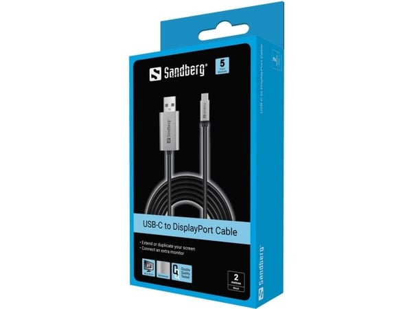 Sandberg - Adapterkabel - 24 pin USB-C (hann) til DisplayPort (hann) - 2 m - 4K-støtte