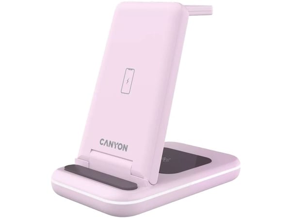 Canyon WS-304 - Trådløst ladestativ - 3-i-1 - 15 watt - 1.5 A - QC - rosa