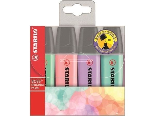 Highlighter Stabilo Boss® Original Pastel med 4 stk. ass. farver