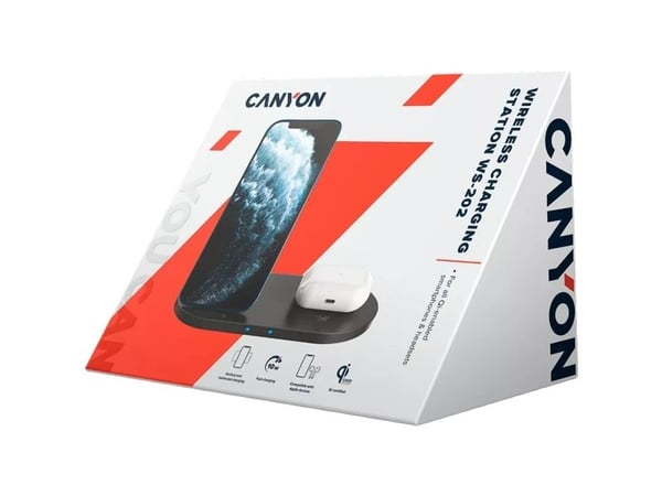 Canyon CNS-WCS202B, 2in1, wireless Qi charging station for 2 devices simultaneously, black