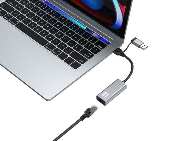 LevelOne - Nettverksadapter - USB-C 3.2 Gen 1 / USB-A 3.2 Gen 1 - 10M/100M/1G/2,5 Gigabit Ethernet - grå
