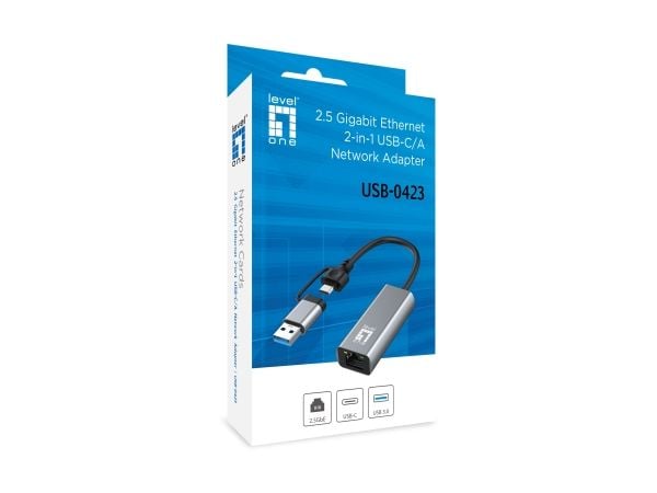 LevelOne - Nettverksadapter - USB-C 3.2 Gen 1 / USB-A 3.2 Gen 1 - 10M/100M/1G/2,5 Gigabit Ethernet - grå