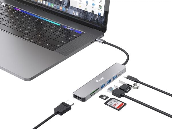 Equip 133494, Koblet med ledninger (ikke trådløs), USB 3.2 Gen 1 (3.1 Gen 1) Type-C, 100 W, Sølv, MicroSD (TransFlash), SD, SDHC, SDXC, 5 Gbit/s