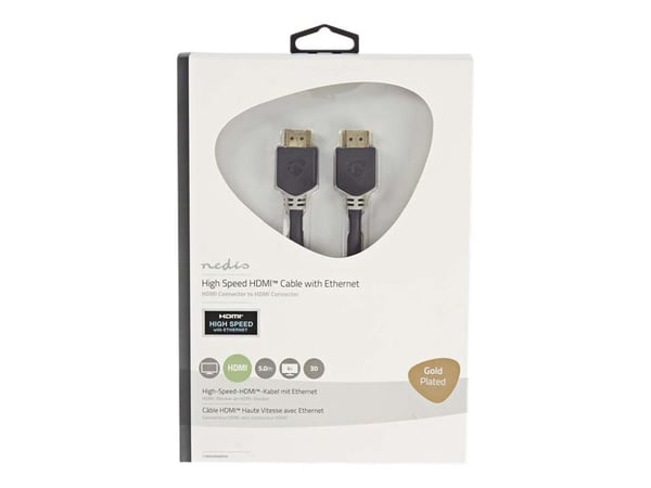 Nedis - HDMI-kabel med Ethernet - HDMI hann til HDMI hann - 5 m - skjermet - antrasitt - rund