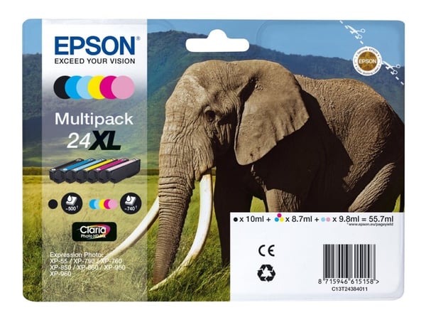 Epson 24XL Multipack - 6 pakker - XL - svart, gul, cyan, magenta, lys magenta, lys cyan - original - blekkpatron - for Expression Photo XP-55, XP-7...