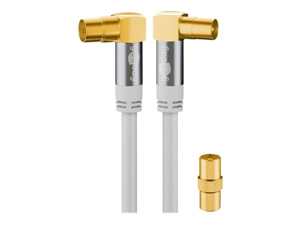 goobay - Antennekabel - IEC-forbindelse hun vinklet til IEC-forbindelse han vinklet - 2 m - firelagsskjold - 135 dB - hvid - solid