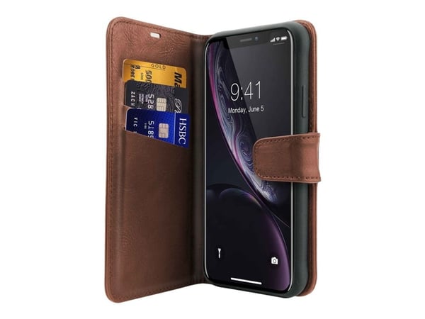 ITSKINS Wallet Book - Lommebok for mobiltelefon - leatherette - brun - 6.1" - for Apple iPhone XR