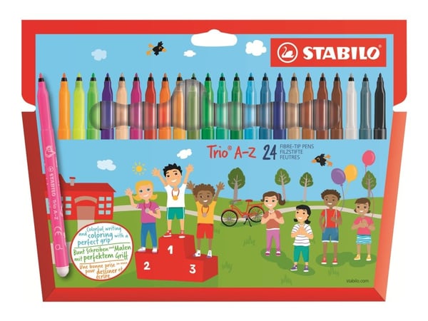 Stabilo Trio A-Z barnetusj 24 farger - 1 mm strek - pakke med 20 stk. assorterte + 4 stk. fluorfarger