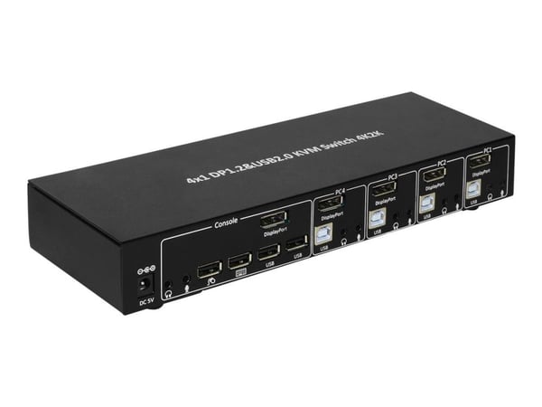 TECHly 4 Port DisplayPort 1.2 KVM Switch with Hub and audio - KVM / lyd / USB-svitsj - 4 x KVM/lyd - 1 lokalbruker - stasjonær