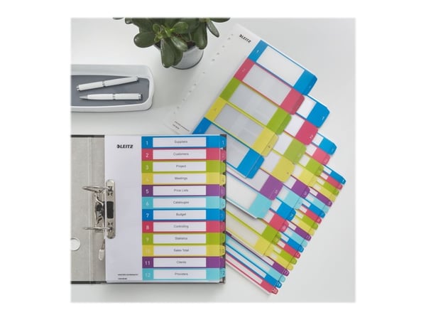 Leitz WOW - Inndeler - fortrykt: 1-12 - for A4 Maxi - med fliker - multifarge