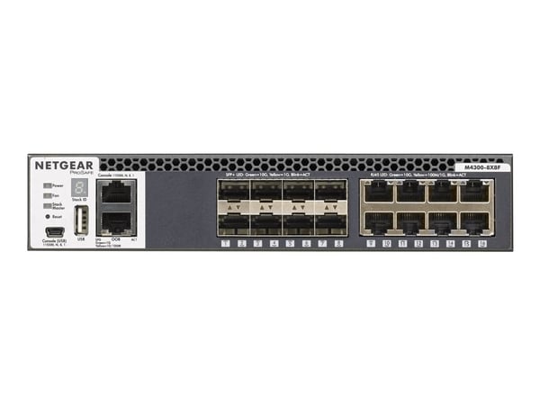 NETGEAR M4300-8X8F - Switch - L3 - Styrt - 8 x 10/100/1000/10000 + 8 x 10 Gigabit SFP+ - front til bakside-luftflyt - rackmonterbar