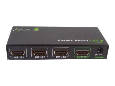TECHly HDMI 3 IN 1 OUT with Remote Control, 4Kx2K, 3D - Video/audio switch - 3 x HDMI - stasjonær