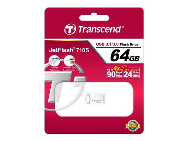 Transcend JetFlash 710 - USB flash-enhet - 64 GB - USB 3.1 - silver