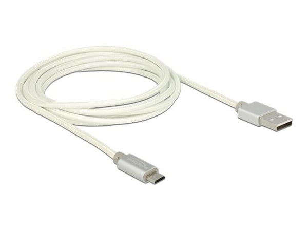 DeLOCK 2m, USB2.0-A/USB2.0 Micro-B, 2 m, USB A, Micro-USB B, USB 2.0, Uros/uros, Hopea, Valkoinen