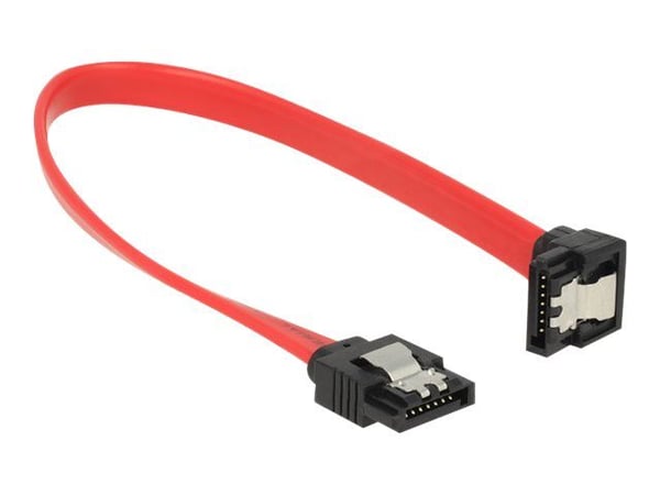 Delock - SATA-kabel - Serial ATA 150/300/600 - SATA (hann) til SATA (hann) - 20 cm - låst, 90° kontakt - rød