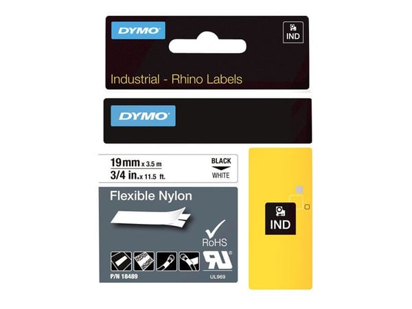 DYMO IND - Nailon - liimaava - musta valkoisella - Rulla (1,9 cm x 4 m) 1 kasetti taipuisa tarranauha - Rhino 4200, 4200 Kit, 5200, 5200 Hard Case ...
