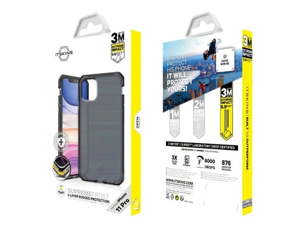 ITSKINS Level 3 Supreme // Frost Antimicrobial - Bagsidecover til mobiltelefon - termoplastisk polyuretan (TPU) - grå, sort - for Apple iPhone 11 P...