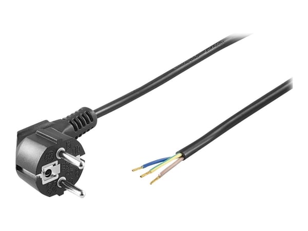 goobay - Verkkokaapeli - CEE 7/7 (uros) kulmattu eristämättömään johtoon - AC 250 V - 10 A - 2 m - musta