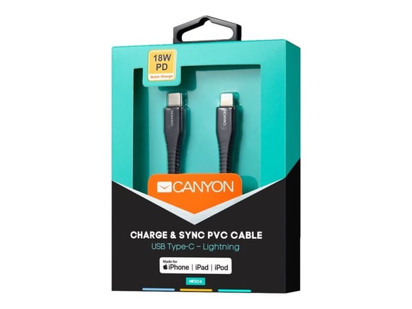 Canyon CNS-MFIC4B - Lightning-kabel - USB-C hann til Lightning hann - 1.2 m - svart - USB Power Delivery (18 W)