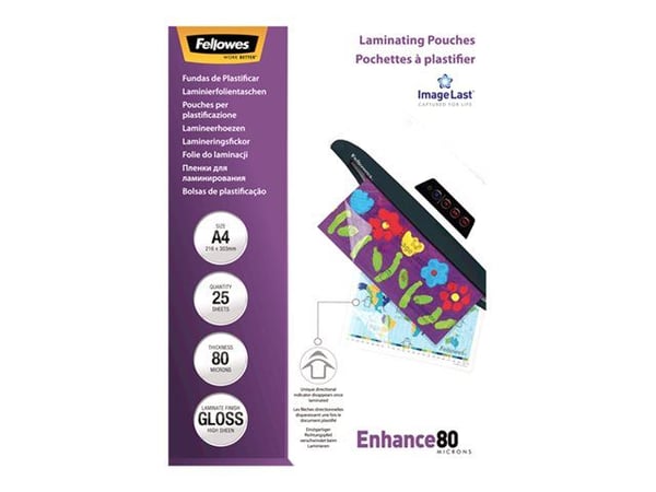 Fellowes 5396205, Kiiltävä, Läpinäkyvä, A4, 0,08 mm, 210 mm, 1 mm
