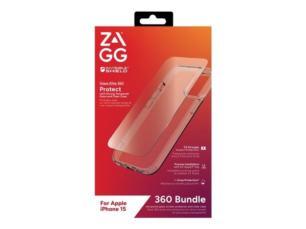 Zagg InvisibleShield Glass Elite 360 - Beskyttelsesboks for mobiltelefon - glass, polykarbonat - blank - for Apple iPhone 15