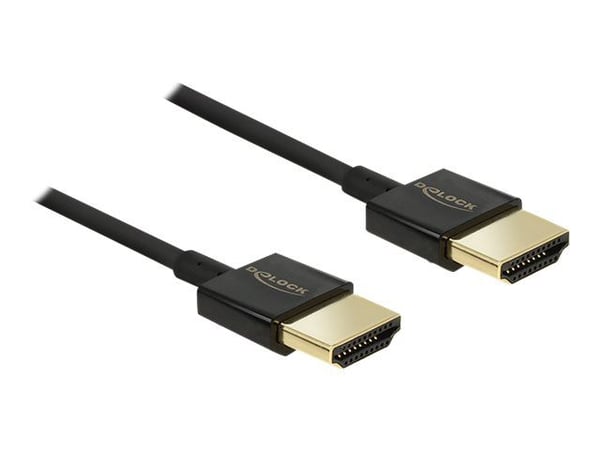 DeLock Slim Premium - Video/lyd/nettverkskabel - 36 AWG - HDMI, 19-pinners (M) - HDMI, 19-pins (M) - 2 m - Trippel isolasjon - Svart (84773)