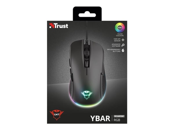 Trust GXT 922 YBAR - Mus - høyrehendt - optisk - 6 knapper - kablet - USB 2.0 - svart