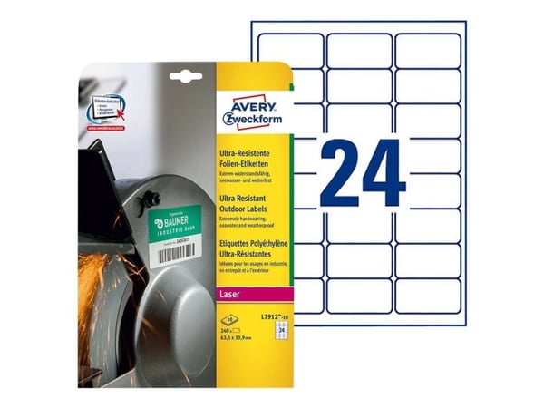 Etiketter Avery Ultra-Resistant, 63,5 x 33,9 mm, eske med 240 stk.