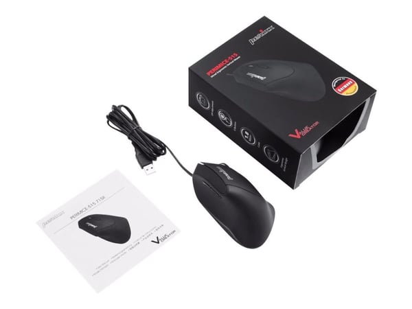 Perixx Perimice-515 II - Vertikal mus - ergonomisk - högerhänt - optisk - 6 knappar - kabelansluten - USB - svart