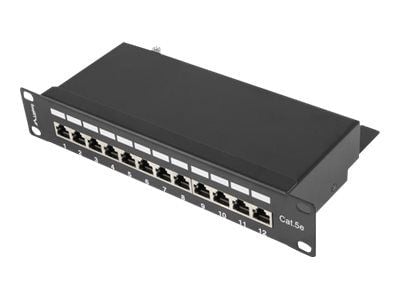 Lanberg PPF5-9012-B - Koblingspanel - rackmonterbar - CAT 5e - STP - RJ-45 X 12 - RAL 9004, svart - 1U - 10"