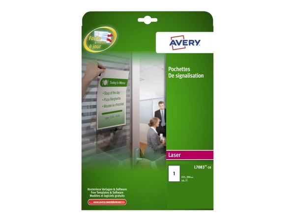 Avery L7083-10, Läpinäkyvä, Suorakulmio, Kiinteä, 221 x 304 mm, A4, Muovi