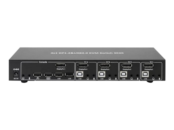 TECHly 4 Port DisplayPort 1.2 KVM Switch with Hub and audio - KVM / lyd / USB-svitsj - 4 x KVM/lyd - 1 lokalbruker - stasjonær